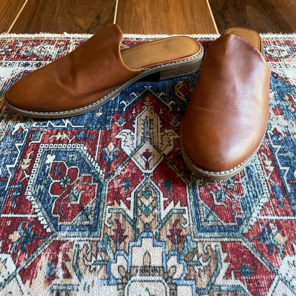 Brown Faux Leather Slip-On Mules